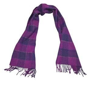 Vintage Tie Rack Scarf Purple Plaid Lambswool Scotland Fringed Winter Classic